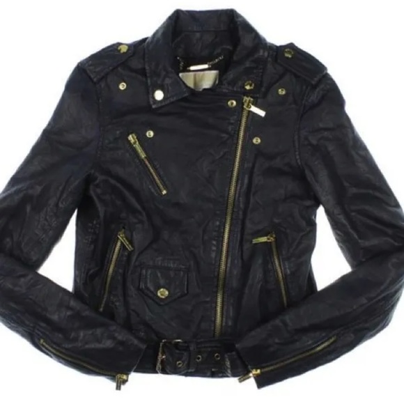 NWT MICHAEL KORS BEAUTIFUL NAVY LEATHER MOTO JACKET - Picture 2 of 8